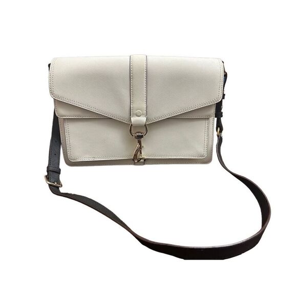 Rebecca Minkoff Handbag Bag Crossbody Hudson White Black Saffiano Leather Flap - Picture 1 of 12